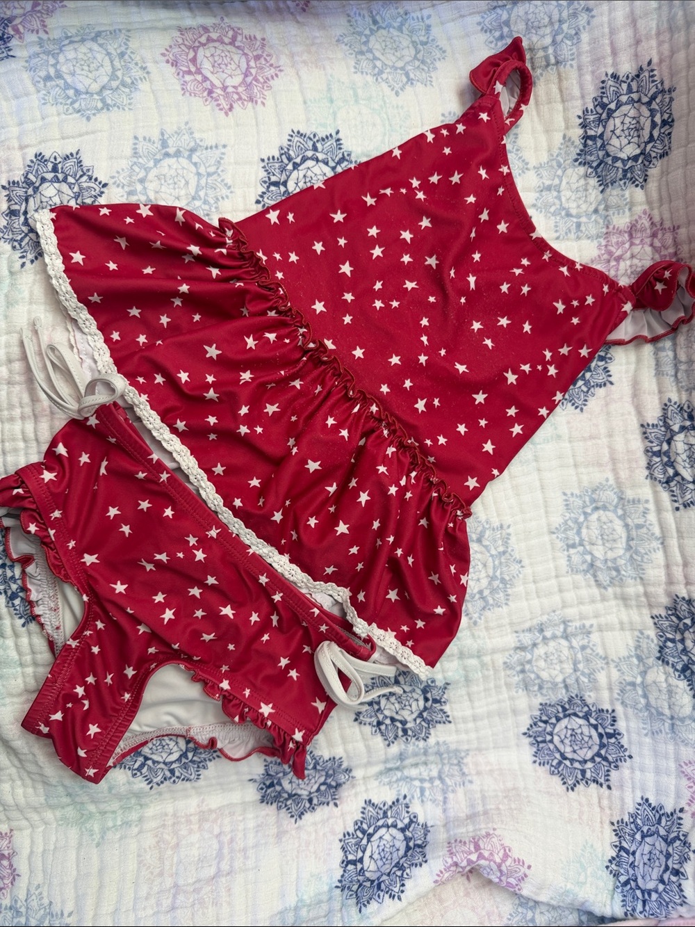 Sweet Honey Girls Red Star Print Two-Piece Swim Set